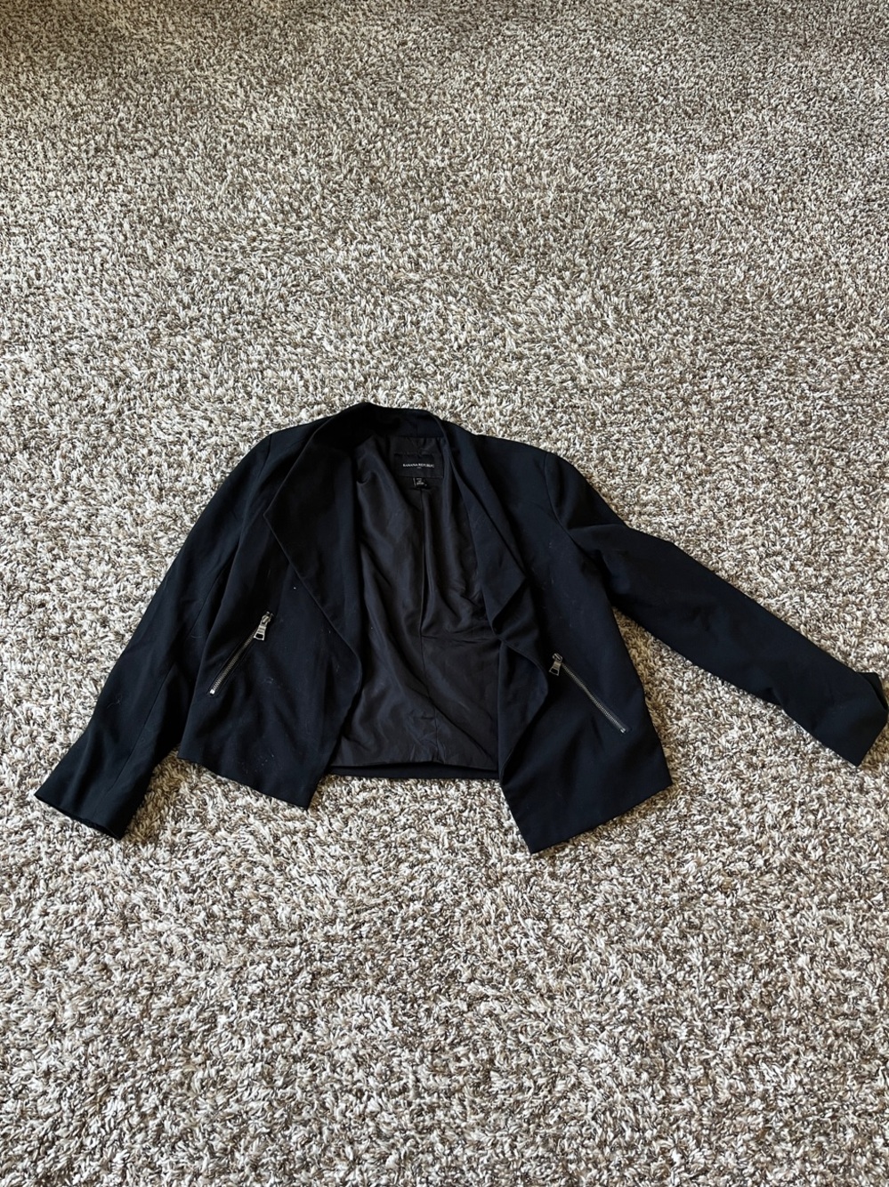 Banana Republic Black Open-Front Zip-Pocket Blazer